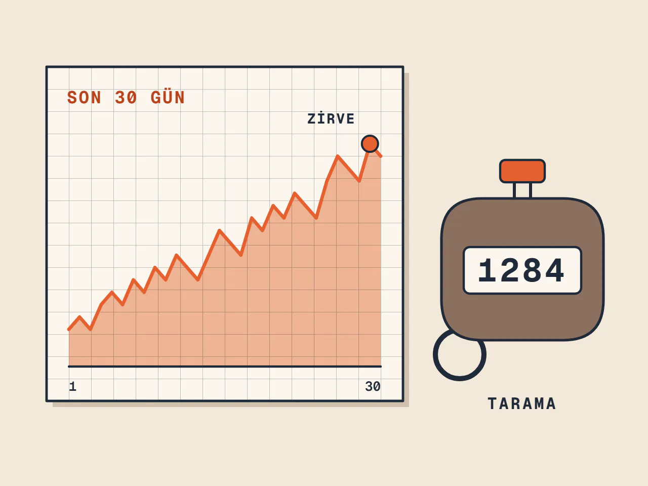 Son 30 günün tarama grafiği ve 1284 gösteren el sayacı.